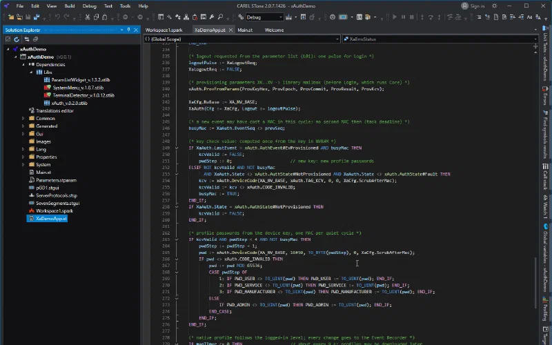 The STone 2 editor with the demo application code that calls the xAuth.Login block